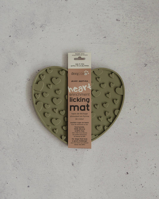 Tapis à lécher d'enrichissement en forme de cœur vert