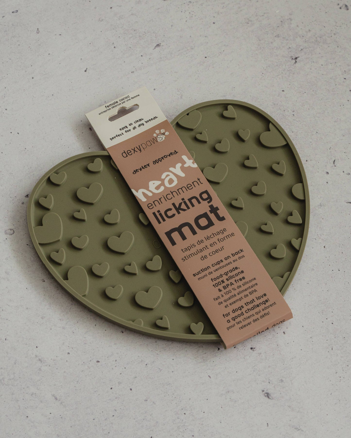 Tapis à lécher d'enrichissement en forme de cœur vert